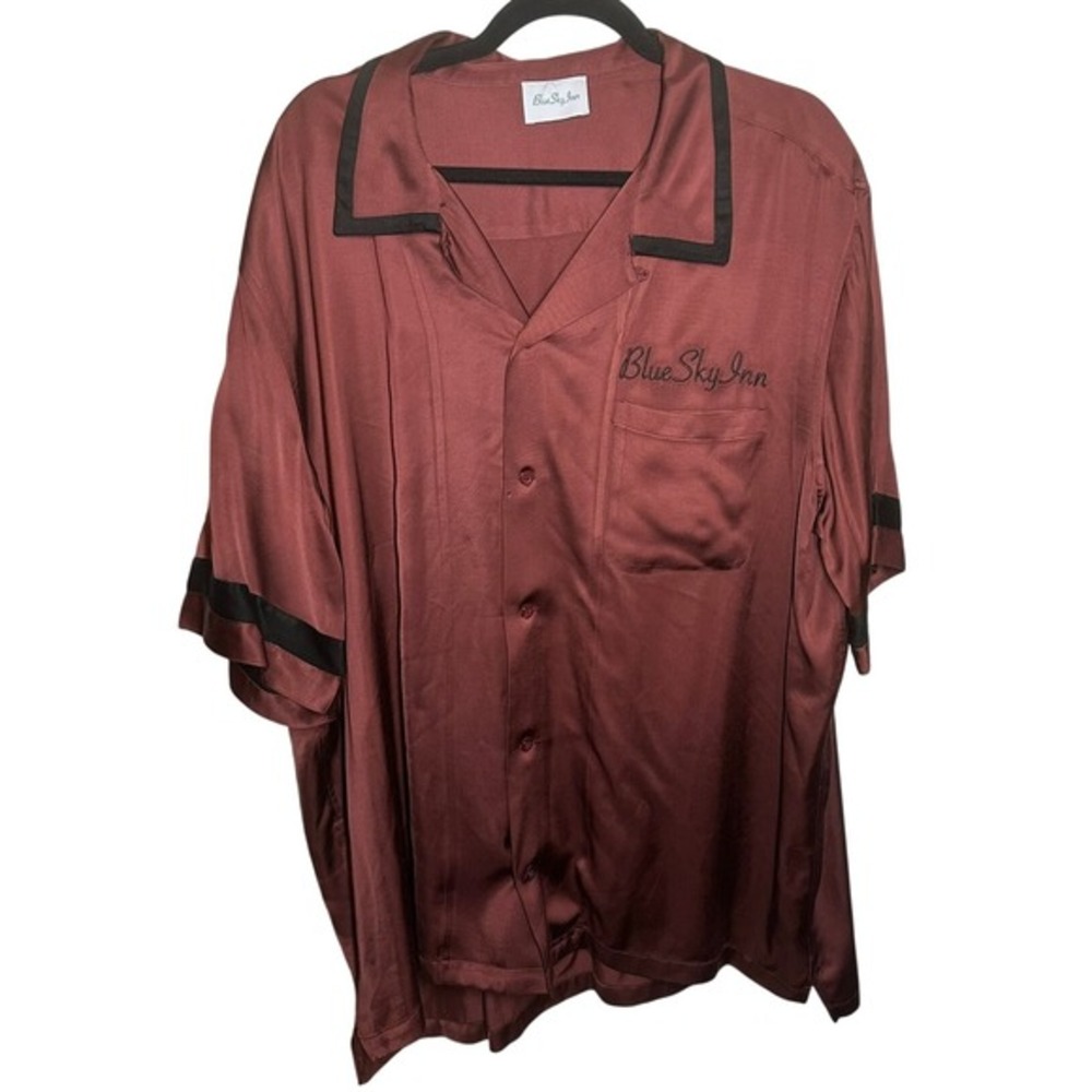 Blue‎ Sky Inn Men's XXL Burgundy Satin Camp Collar Resort Button Up Matching Set
